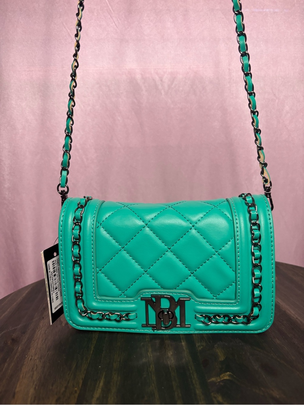 Valentino Orlandi Quilted Teal Crossbody with Chain Strap
